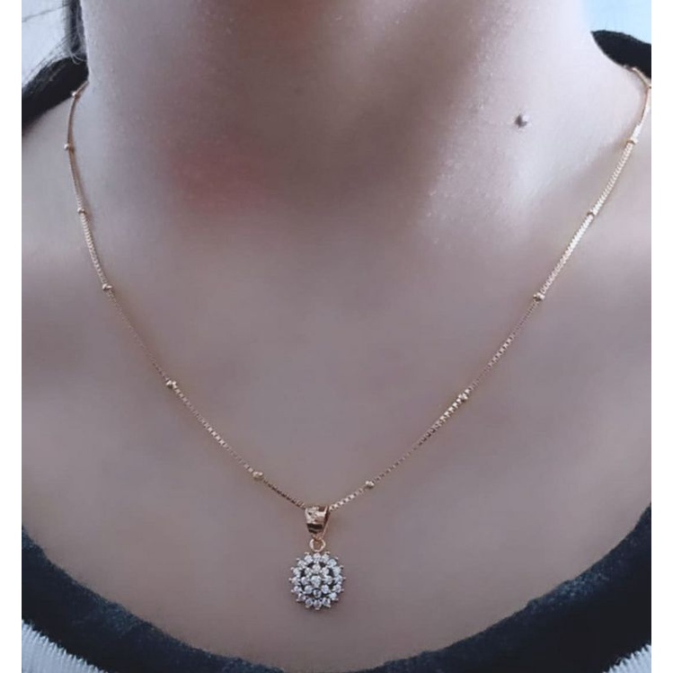 kalung rantai itali jedar+liontin bunga mp/perak asli silver 925 lapis emas/perhiasan fashion wanita terbaru