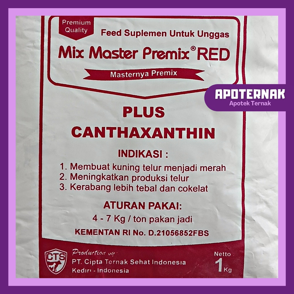 MIX MASTER PREMIX RED 1 kg | Suplemen Pakan Pemerah Pencerah Kuning Telur Unggas Ayam dan Bebek