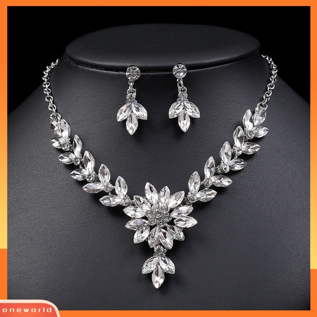 [ONE] 1set Menjuntai Anting Vintage Kristal Imitasi Pengerjaan Indah Warna Kontras Geometris Dekorasi Cantik Berlian Imitasi Pesta Malam Kalung Set Perhiasan Aksesori