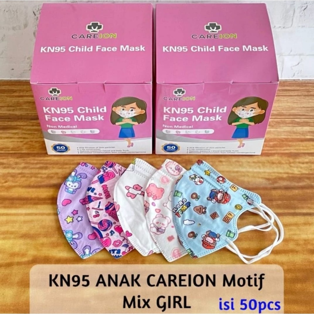 Masker Anak KN95 CAREION 5PLY 50PCS Motif Karakter Cowok Cewek