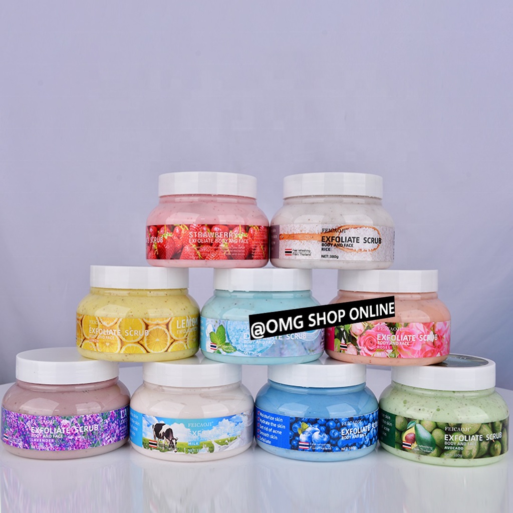 TERMURAH !!! Feicaoji Fruit Body Scrub Pembersih Kulit Alami Pemutih Kulit Badan Wajah 350 Gr / Lulur Pemutih Badan Whitening Body Scrub Brightening Skin Lightening Body Scrub / Lulur Badan Lulur Mandi Pembersih Daki Perontok Daki Body Spa Exfoliating Gel