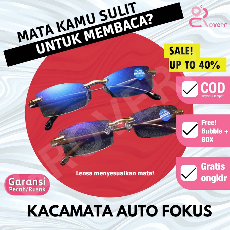 Kacamata Baca Super Auto Fokus Plus Anti Radiasi Blueray Blue Light Kaca Mata Rabun Dekat Presbiopia Frame Rimles Original Unisex Pria Wanita