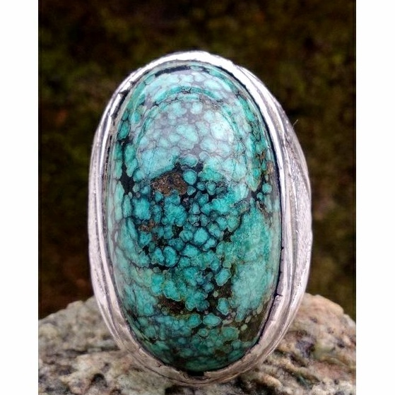 pirus hijau natural turquoise ring perak jumbo