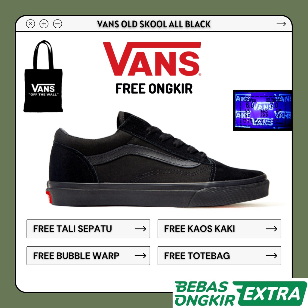 Sepatu Old Skool All Black Sepatu Sneakers OldSkool Old School Full Hitam