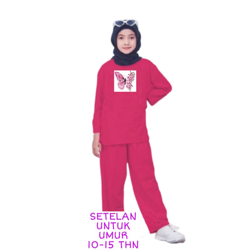 Setelan Anak Perempuan Remaja Bahan Kaos Babyterry Kaos Lengan panjang dan Celana panjang Oversixze XXL 10 11 12 13 14 15 Tahun . One Set Anak Perempuan Terbaru 2023 Viral Stelan Remaja Kekinian Setelan Baju Anak Tanggung Kupu Kupu