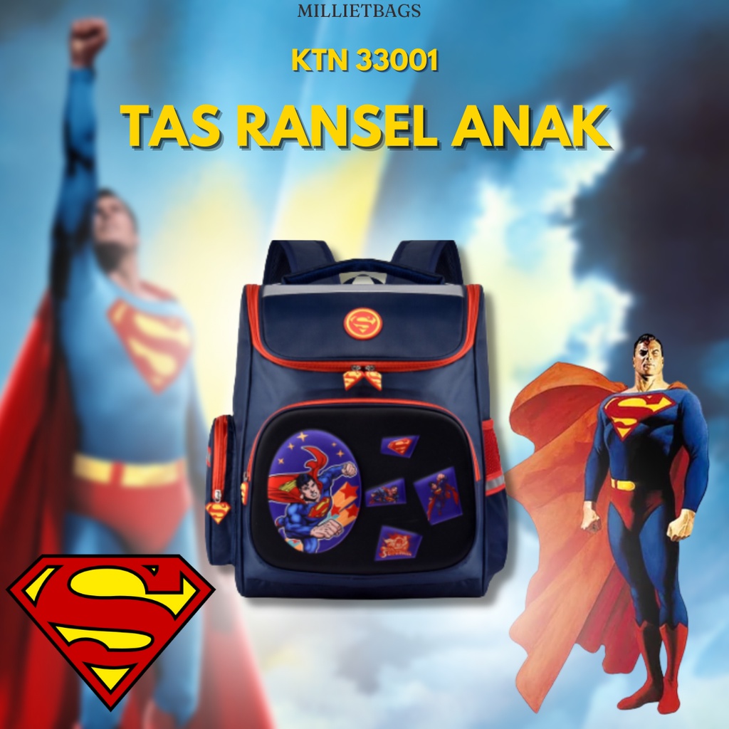 (Millietbags) Tas Sekolah Cartoon 33001 Cowok Ransel Anak Sekolah SD Motif Spiderman,Superman dll