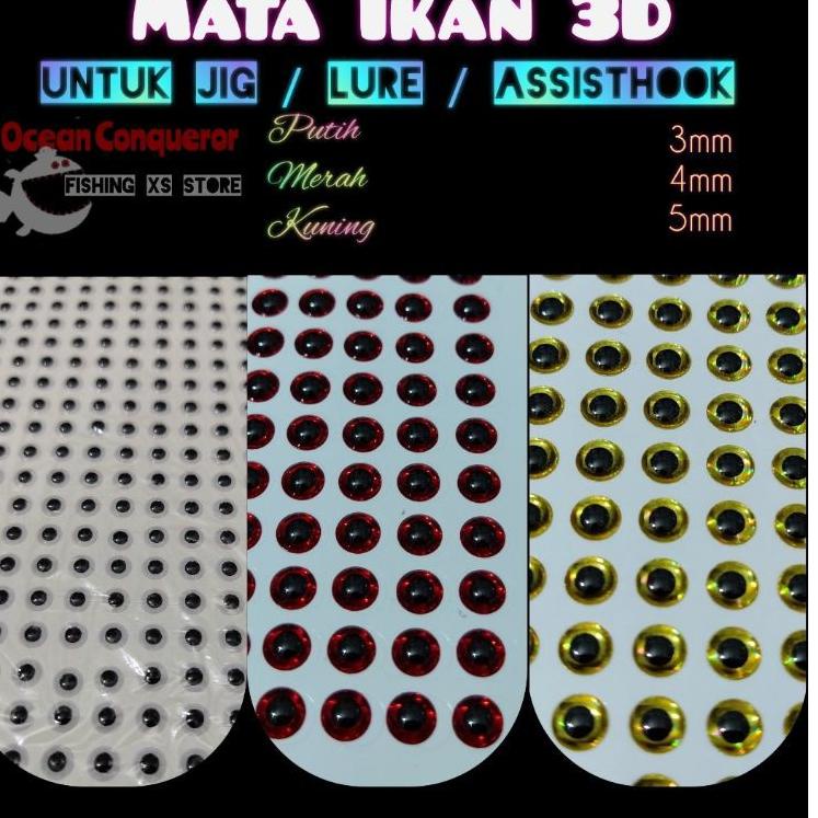 [KODE 77]  Stiker Mata Ikan 3D 3mm 4mm 5mm untuk Jig Minnow Assisthook