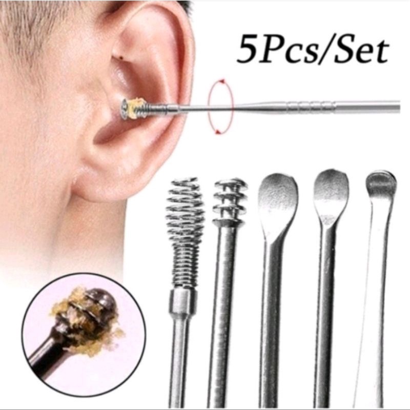 5 IN 1 EAR WAX PEMBERSIH TELINGA STAINLESS STEEL