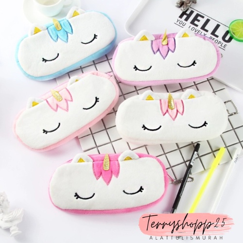 

Tempat Pensil Kain Karakter Unicorn Tidur Pencil Case Imut Bisa COD