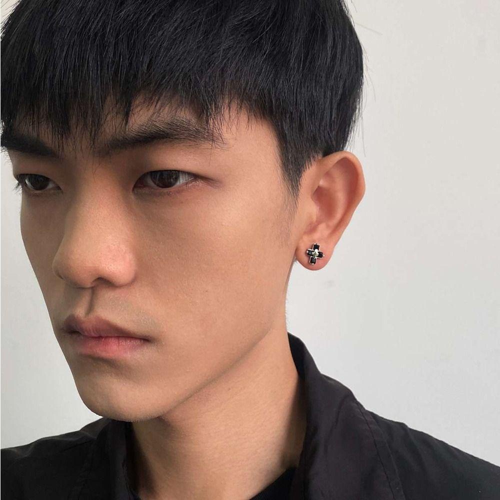 NEEDWAY Anting Pria Serbaguna Sederhana Trendi Salib Fashion Perhiasan Niche Desain Tembaga Gaya Korea Earrings