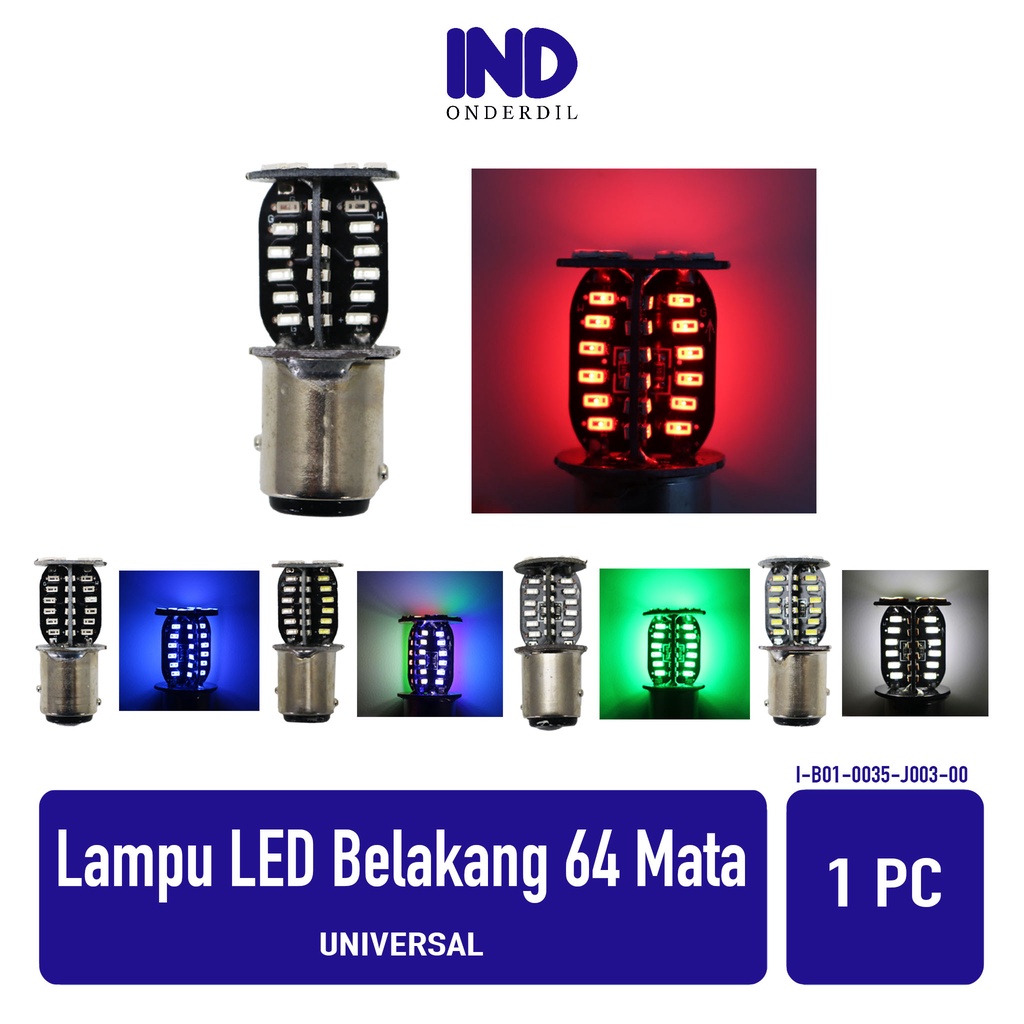 Lampu LED Belakang 64 Mata Bayonet 1157 Stop Rem Stoplamp lamp Brake Berputar Putar Strobo Kedap Kedip RGB Rainbow Pelangi Merah Biru Hijau Putih