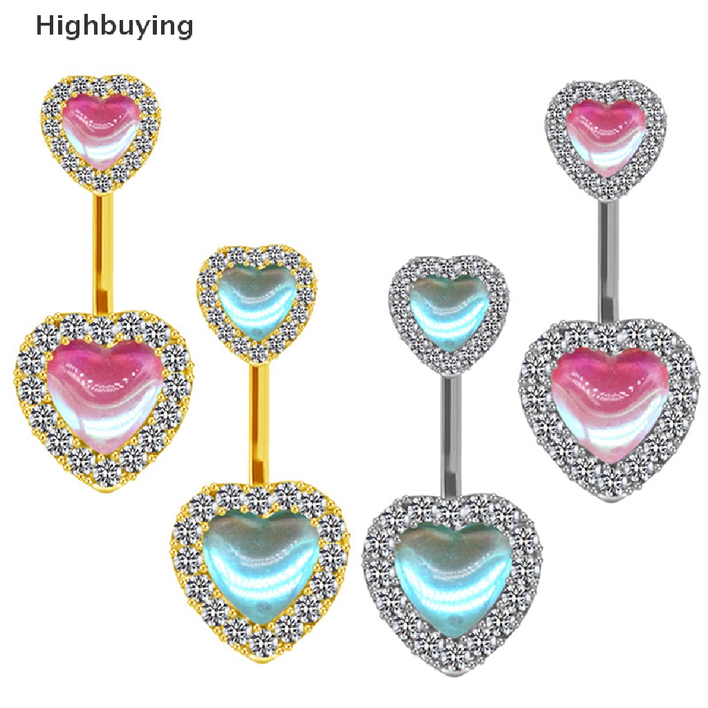 Hbid Wanita Fashion Bentuk Hati Zirkon Pusar Pusar Cincin Stainless Steel Goth Pusar Perhiasan Belly Button Rings Glory