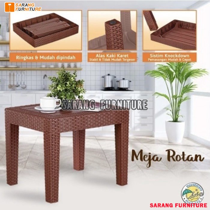 Meja plastik/ meja tamu/ meja kopi/ meja teras motif rotan TABITHA Termurah MRP