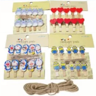 Promo 10 Pcs Wooden Clip Karakter 3.5 Cm Free Tali Rami 1.5 Meter  Klip Jepit Lampu Hias