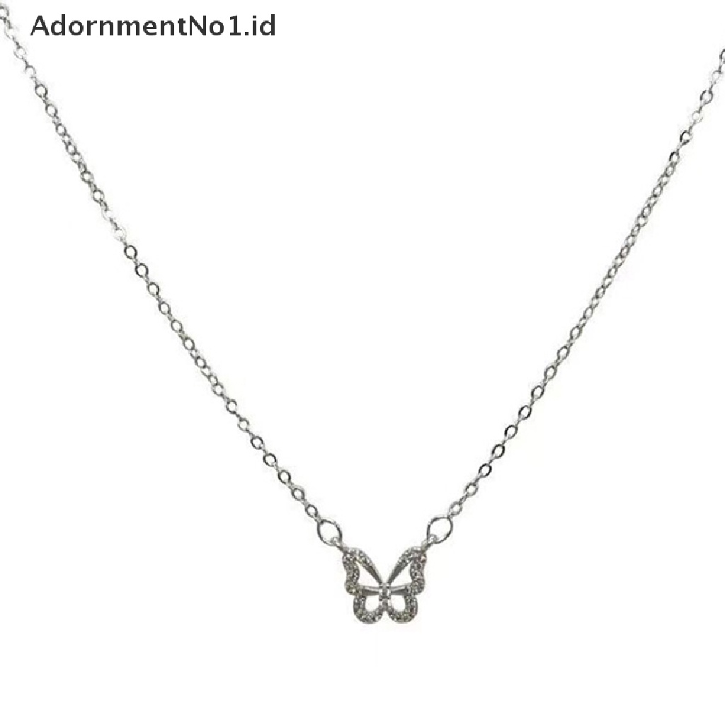 [AdornmentNo1] Kalung Liontin Kupu-Kupu Yang Indah Elegan Kalung Rantai Kristal Silver Untuk Wanita Perhiasan Aksesoris Hadiah [ID]