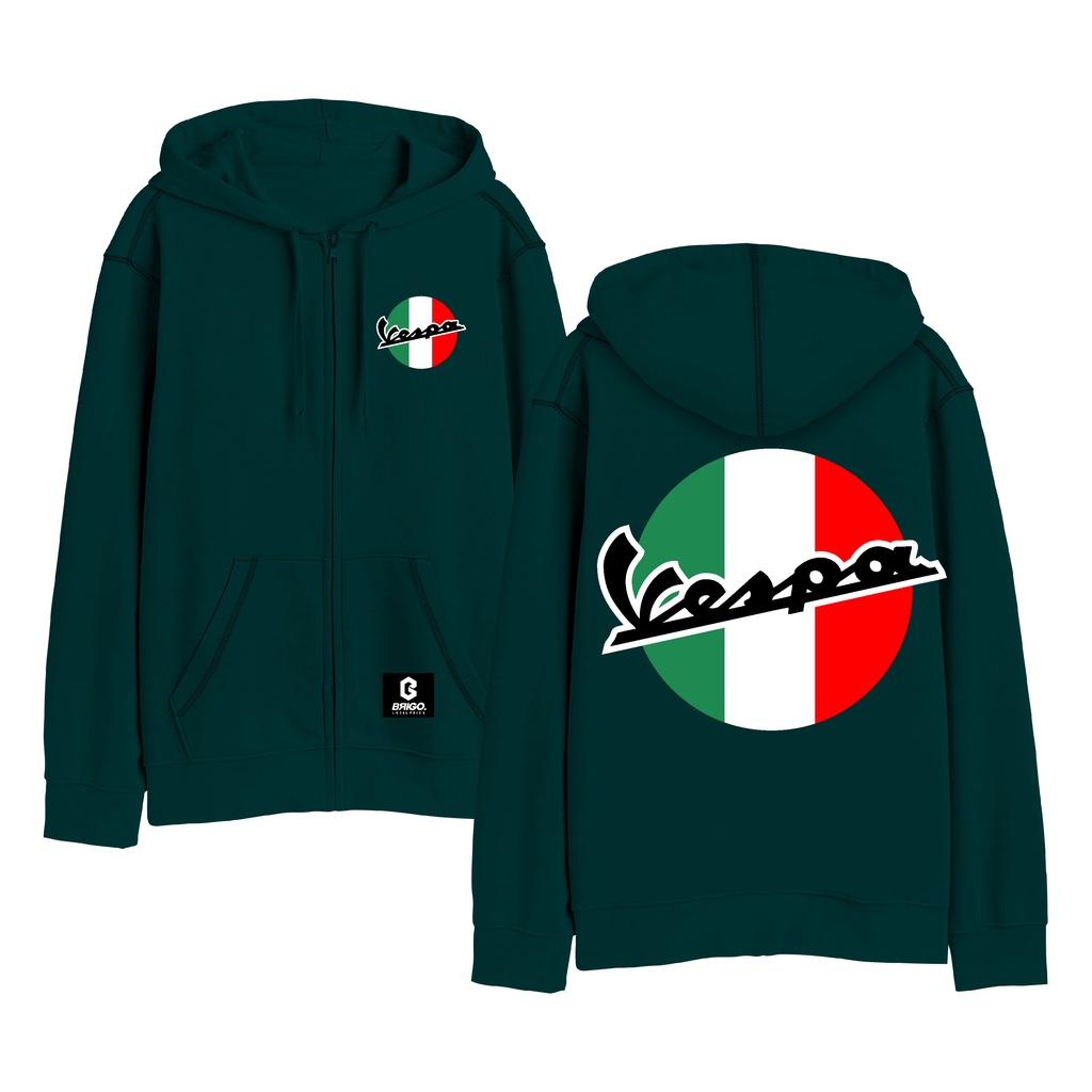 BRIGO X VESPA ITALY Resleting Jumper Hoodie II Sweater Hoodie Zipper BRIGO X VESPS Sablon DTF Fleece Cotton II Size M-XXL (Pria &amp; Wanita) Free stiker&amp;Gantungan Kunci