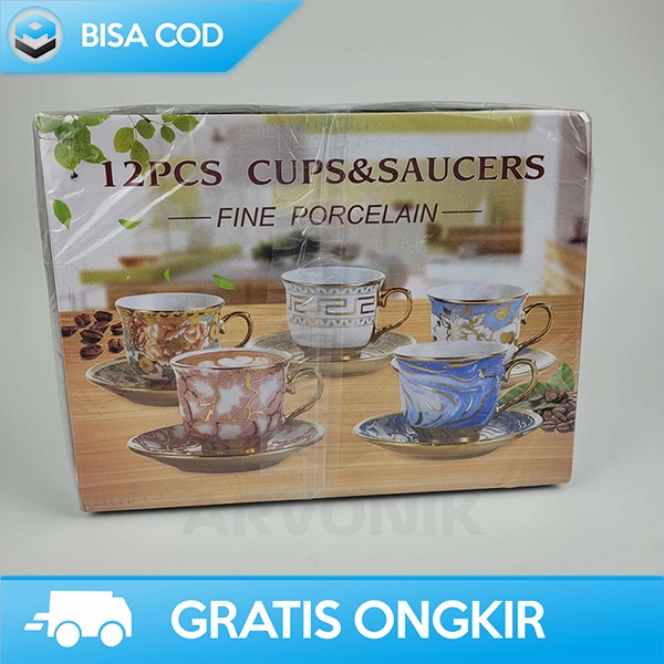 CANGKIR KERAMIK 1 SET 6 IN 1 SUNFILI GELAS TEH EUROPEAN STYLE ELEGAN