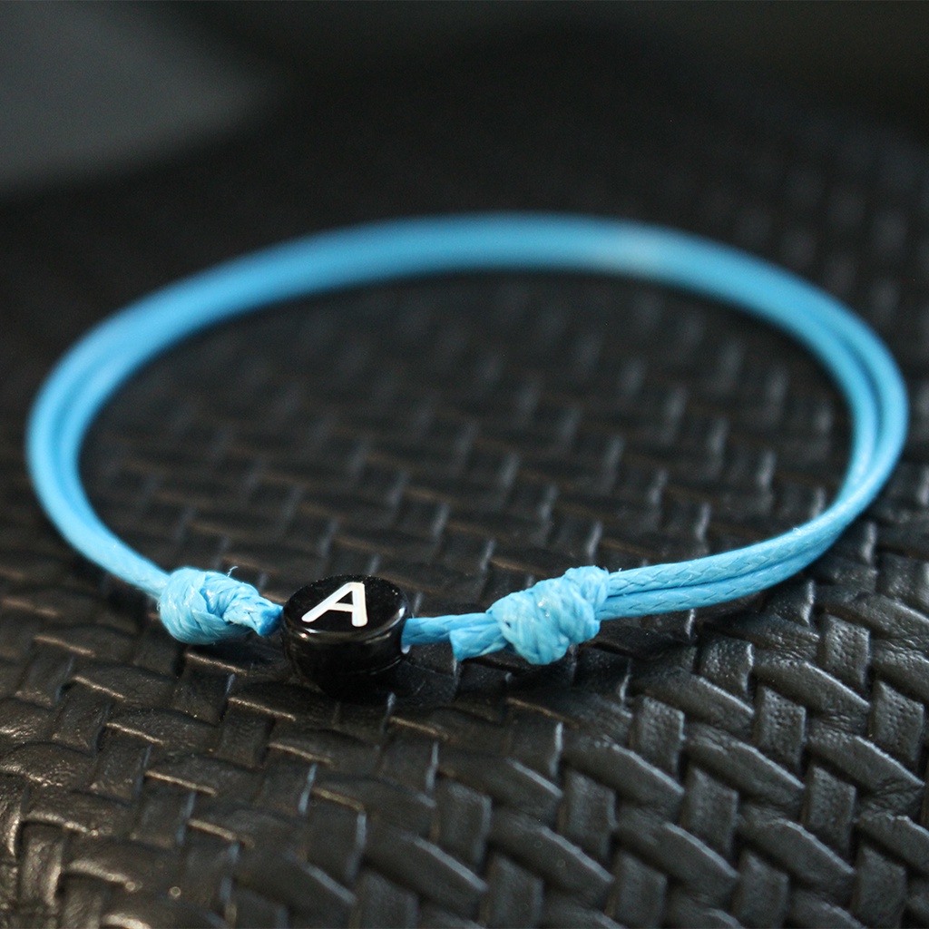 [Biru] 1mm Gelang Tali Inisial Biru / Gelang Couple Inisial / Gelang Biru