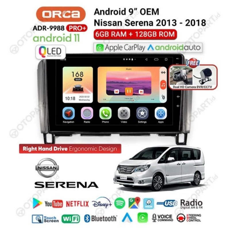 Head Unit Android 9 inch ORCA PRO+ SERENA ANDROID ORCA ADR 9988 PRO+ CARPLAY SERENA
