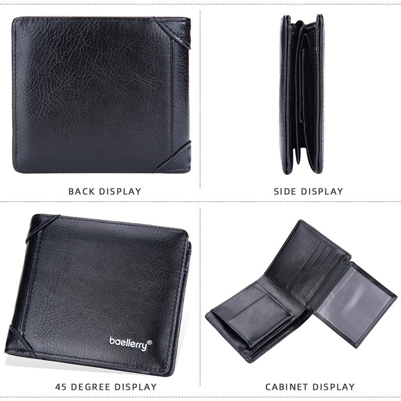 DOMPET LIPAT PRIA BAELLERRY KULIT HITAM SLOT KARTU UANG PENDEK ROUTE WA630B5 KECIL COWOK KEREN BRANDED MURAH REMAJA KEKINIAN ELEGAN