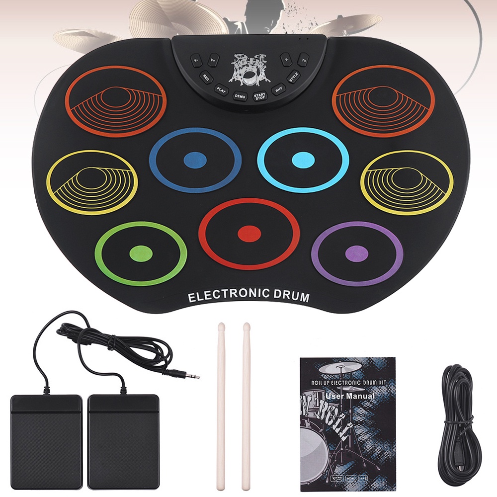 Set Drum Gulung Gulung Colorful Portable Electronic Digital USB 9pad