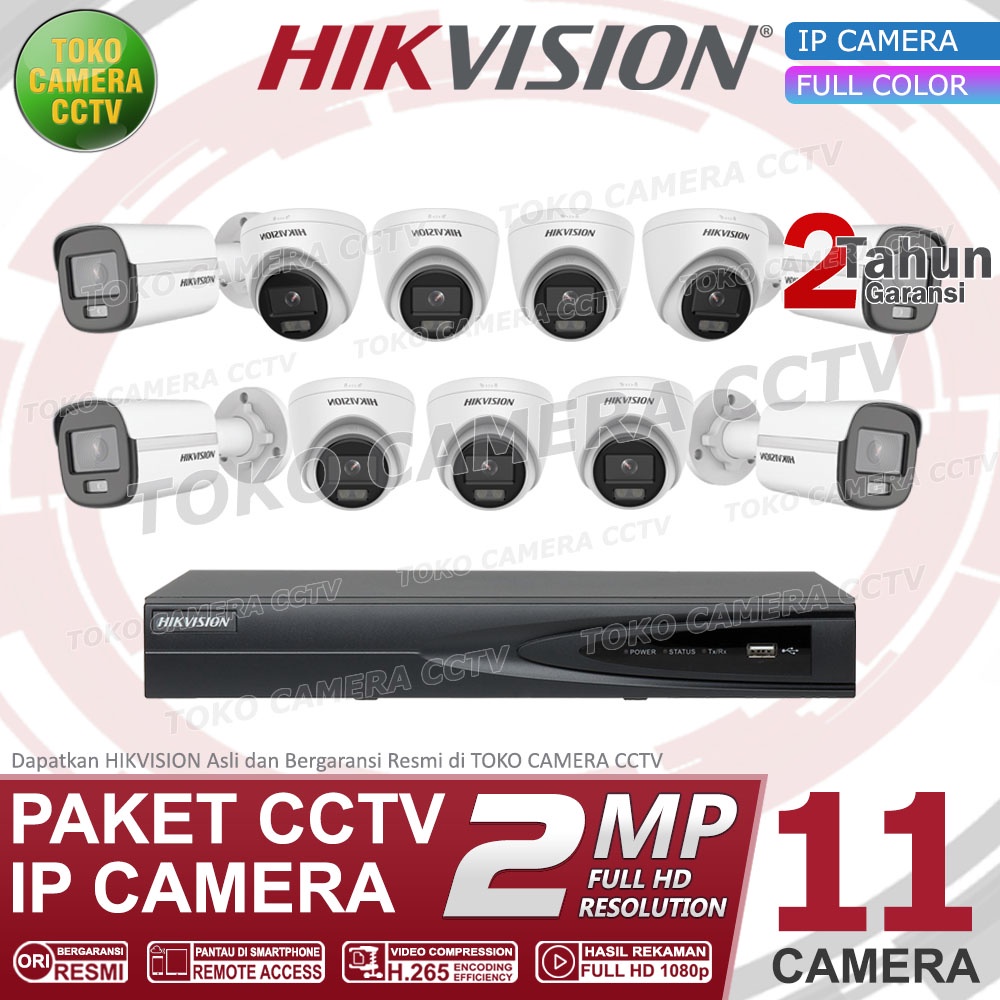 PAKET CCTV IP CAMERA HIKVISION COLORVU 2MP 16 CHANNEL 11 KAMERA