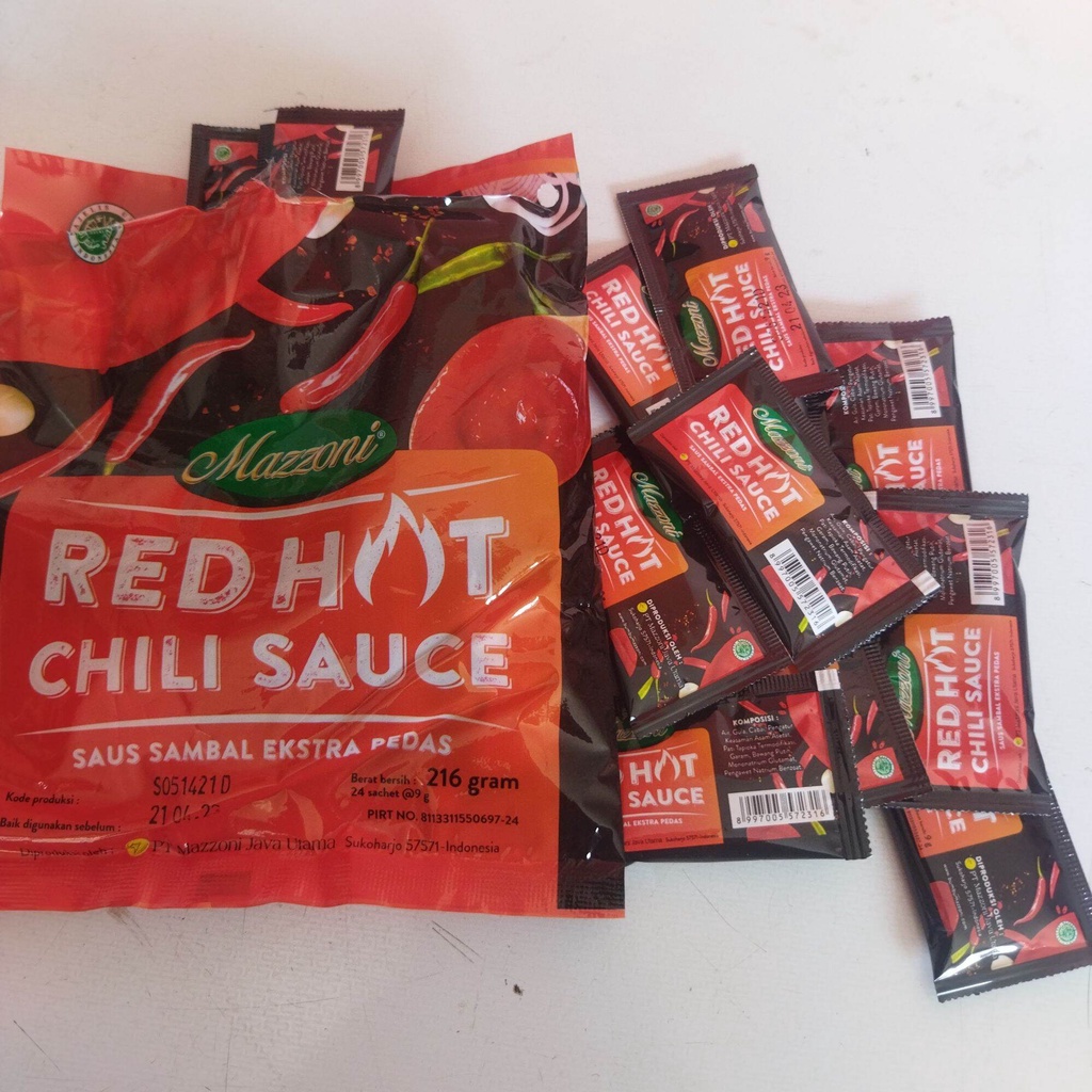 

Mazzoni Saus Red Hot Chili Sachet 9 Gram isi 24 Pcs Baby mpasi