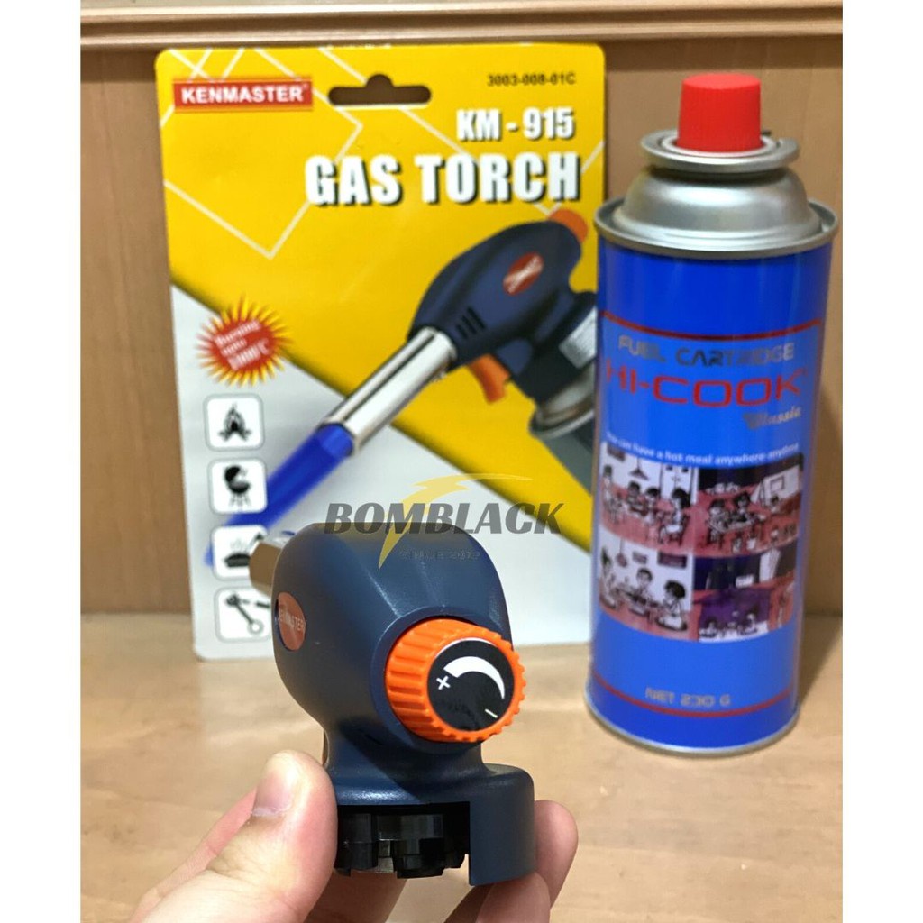 Paket Hemat Gas Torch + Gas Hi Cook 230 gr Pematik Gas Kompor Api Blow Torch Leleh Keju Mozarella BBQ Hicook Kenmaster ( KHUSUS PULAU JAWA )