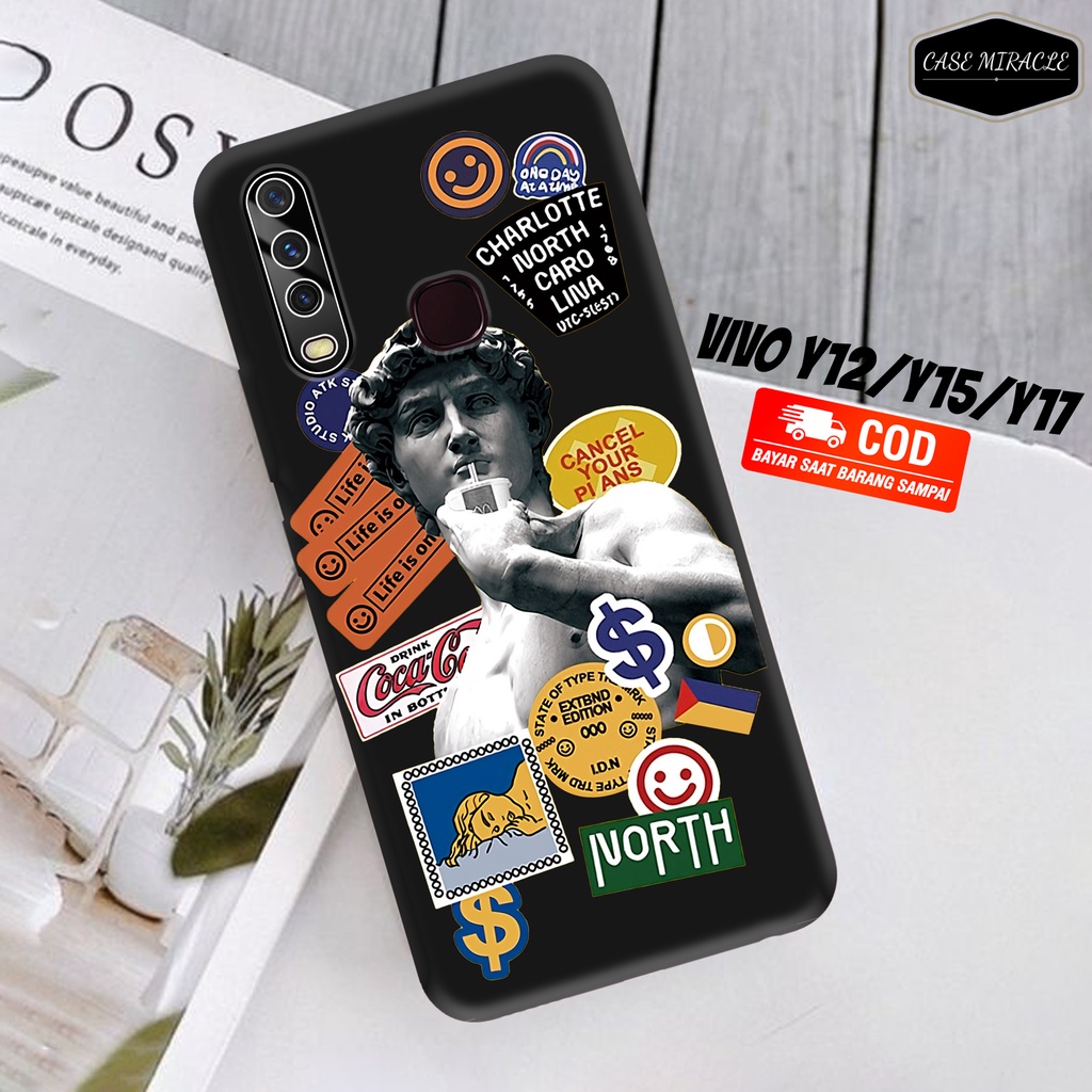 CM Case VIVO Y12 Y15 Y17 Y12i Y11  Softcase Lentur Warna Hitam Macaron Protector Lensa Kamera Kaca  
