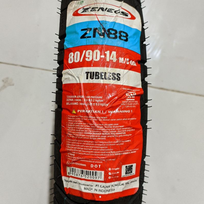 Ban Luar Tubeless Zeneos ZN 88 80/90-14 Sepeda Motor