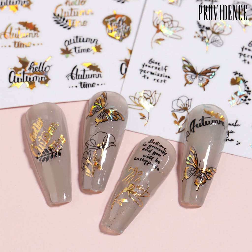 Providence 2lembar Nail Art Stiker Gloss Perekat Diri Tidak Luntur DIY Kuat Lengket Kupu-Kupu Maple Daun Manicure Decal Nail Salon Supply