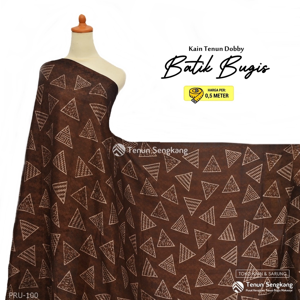 Kain Tenun Dobby Batik Sutra Bugis Makassar Cokelat Tua - Tenun Sengkang PRU-100 (Harga Per 0,5 Mete
