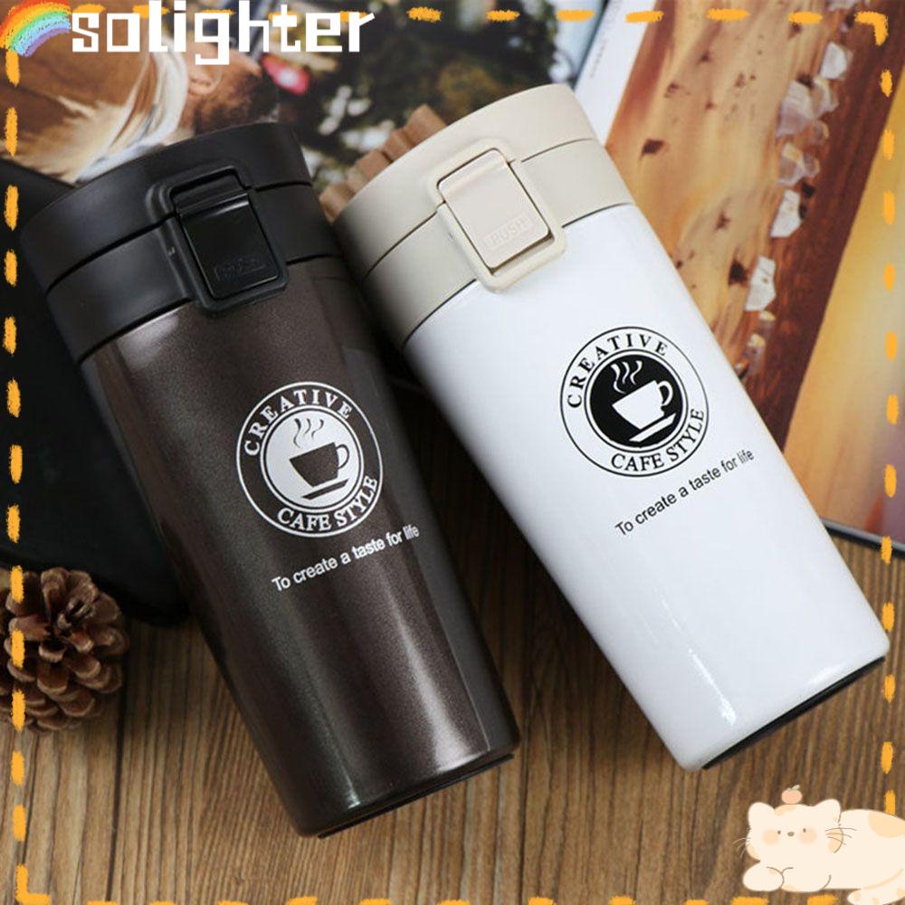 Solighter 380ml Insulated Travel Coffee Mug Botol Air Anti Tumpah Tumbler Vacuum Double Wall Stainless Steel