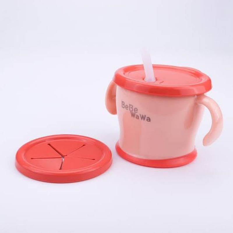 Bebe Wawa Baby Training Cup &amp; Snack 2in1 Cup De Mug Straw Silicone - BebeWawa Gelas Minum Anak Bayi Silikon dan Tempat Camilan Bayi Spare Straw - Sedotan Pengganti