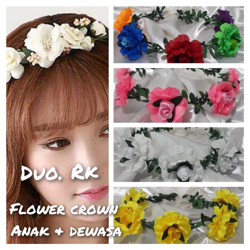 FLOWER CROWN BUNGA BESAR SUYOK SERUNI BANDO MAHKOTA BUNGA KAWAT DAUN BUNGA RAMBAT ANAK DAN DEWASA