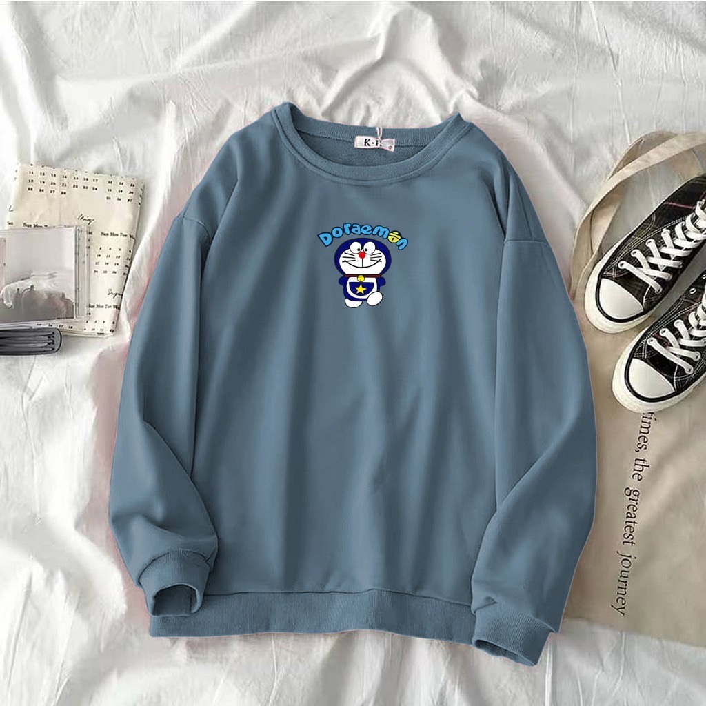 Sweater Sweatshirt Motif Doraemon Crewneck Remaja Dewasa Unisex L XL XXL