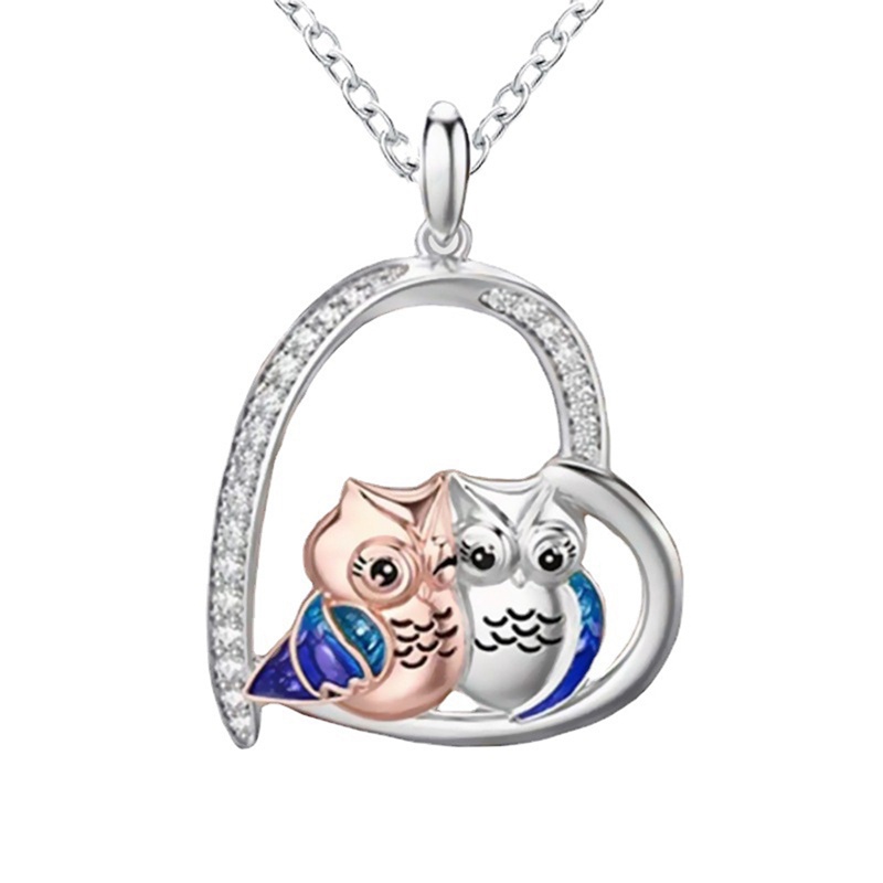 Fashion Lucu Ibu Dan Anak Owl Cinta Liontin Kalung Wanita Hati Indah Owl Liontin Hadiah Hari Ibu