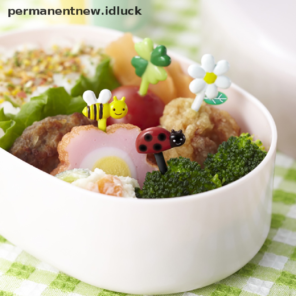 [luckypermanentnew] 8pcs Hewan Lucu Lebah Bunga Mini Kartun Garpu Buah Untuk Anak Snack Kue Dessert Pick Tusuk Gigi Bento Makan Siang Dekorasi Pesta [ID]