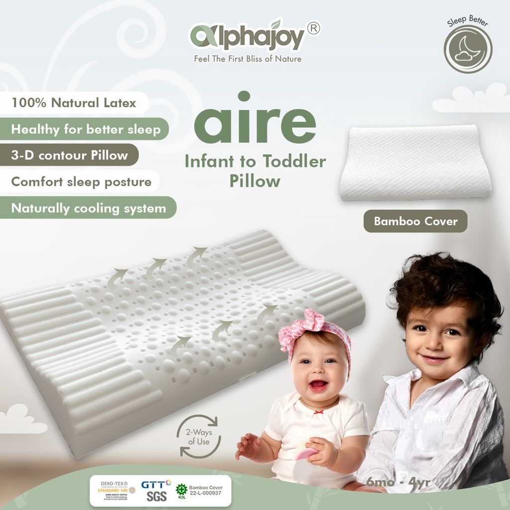 ALPHAJOY AIRE INFANT TO TODDLER PILLOW 100% NATURAL LATEX WITH CASE