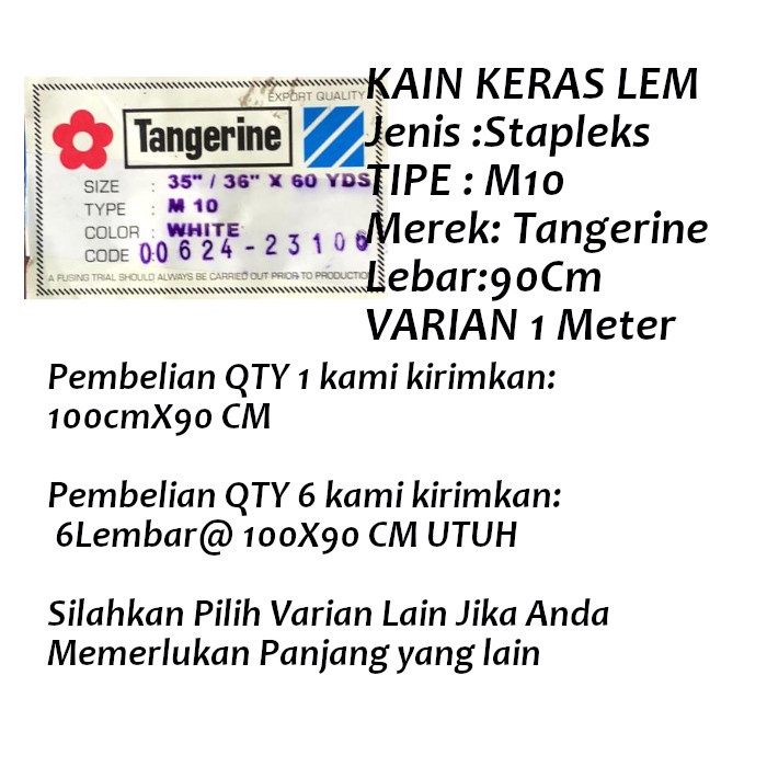 Kain Kain Keras Interlining M 10 M10 Tangerine Staplek Stapleks Meteran