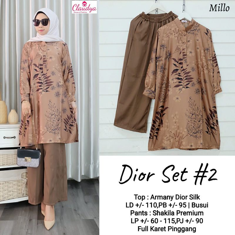 Setelan Dewasa Tunik Dior Silk Satin Motif by Kayla/Claudya