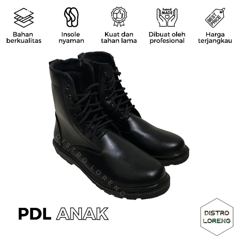 Sepatu PDL Anak Profesi Polisi TNI Karnaval | Sepatu Boots Formal Anak Laki-laki dan Perempuan