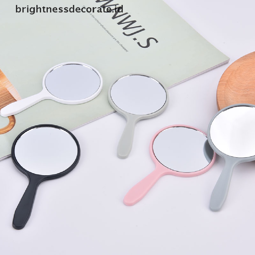 [Birth] Cermin Rias Genggam Bulat Vanity Mirror Dengan Handle Hand Mirror Kosmetik [ID]
