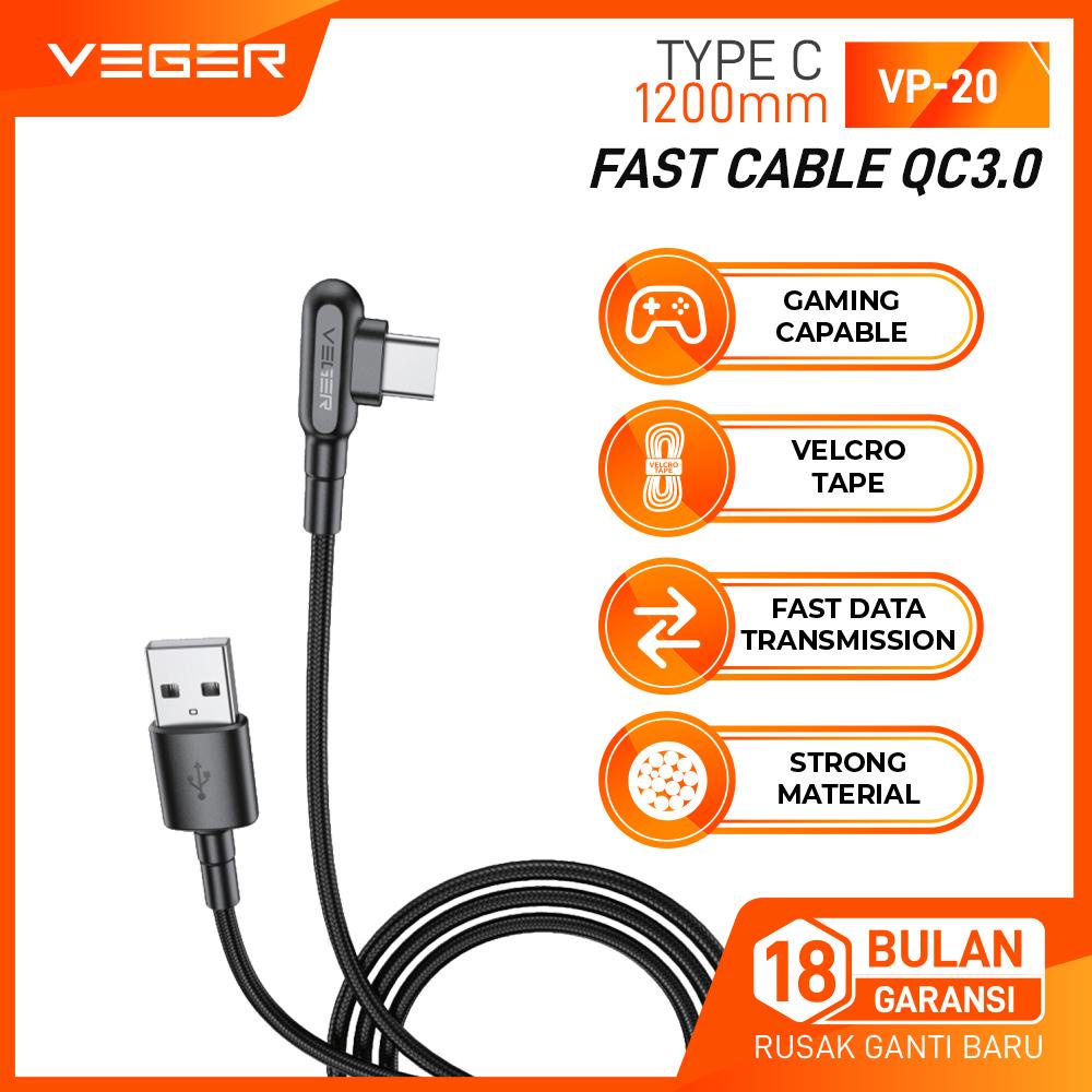 VEGER Kabel Data Type C VP20 USB QC 3.0 - Veger Kabel Gaming Fast Charging 120 cm