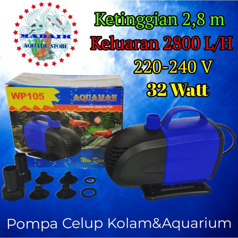 MESIN POMPA AIR CELUP AKUARIUM DAN KOLAM IKAN Submersible waterpump AQUAMAN WP 105 POWER HEAD WATER 