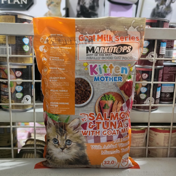 GRAB/GO-JEK ( 10 PCS ) Makanan Kucing Markotops Kitten &amp; Mother Salmon Tuna With Goat Milk Kemasan 1KG