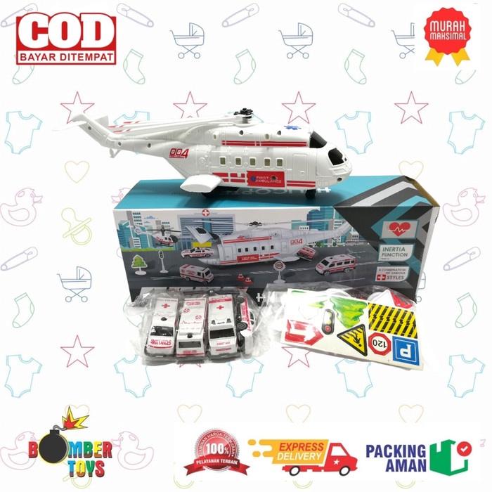 MAINAN ANAK HELICOPTER MOBIL AMBULANCE POLISI DIY BUILDING KADO UNIK