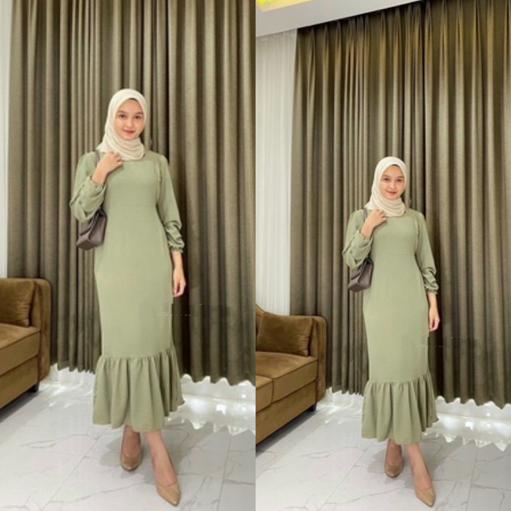 SISKA MIDI DRESS GAMIS WANITA MUSLIMAH AIRFLOW CRINCKLE DEODORA PREMIUM RAYON