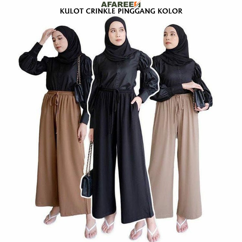 AFAREEN - Kulot Crinkle Airflow Premium Basic Cullote Pants Crinkel Pinggang Kolor