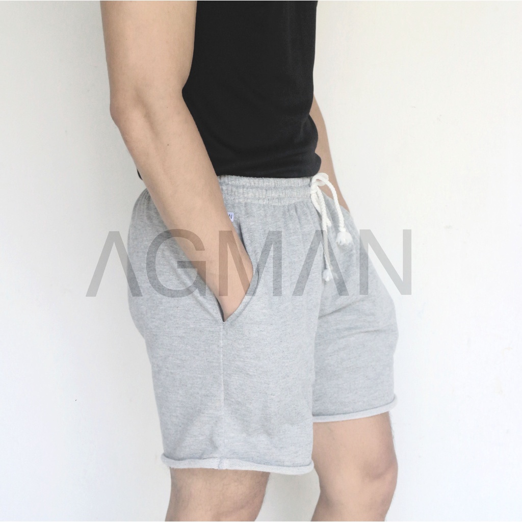 AGMAN Sweatpants Unfinished Celana Pendek Pria Babyterry Polos Tebal Lembut Keren